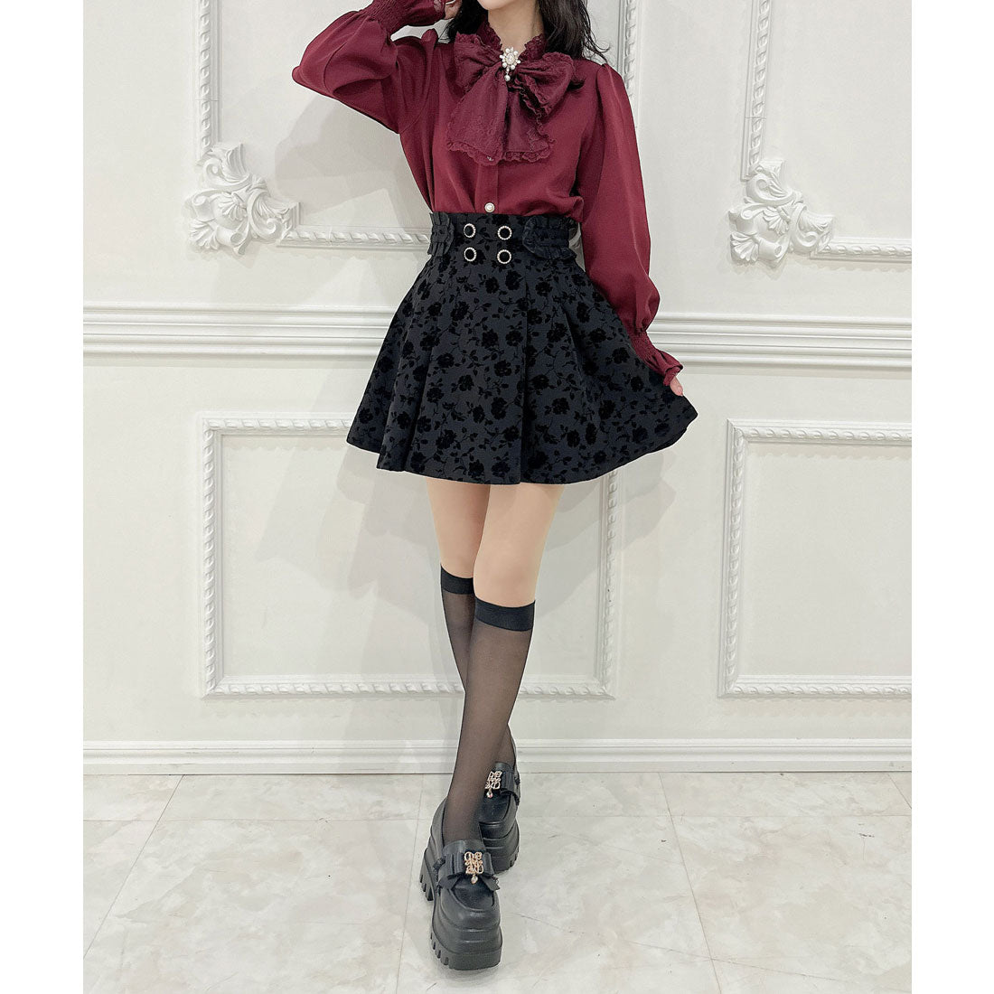 クチュールバイロジータ couture BY ROJITA 花柄フロッキーフレアスカート （ブラック） ブラック