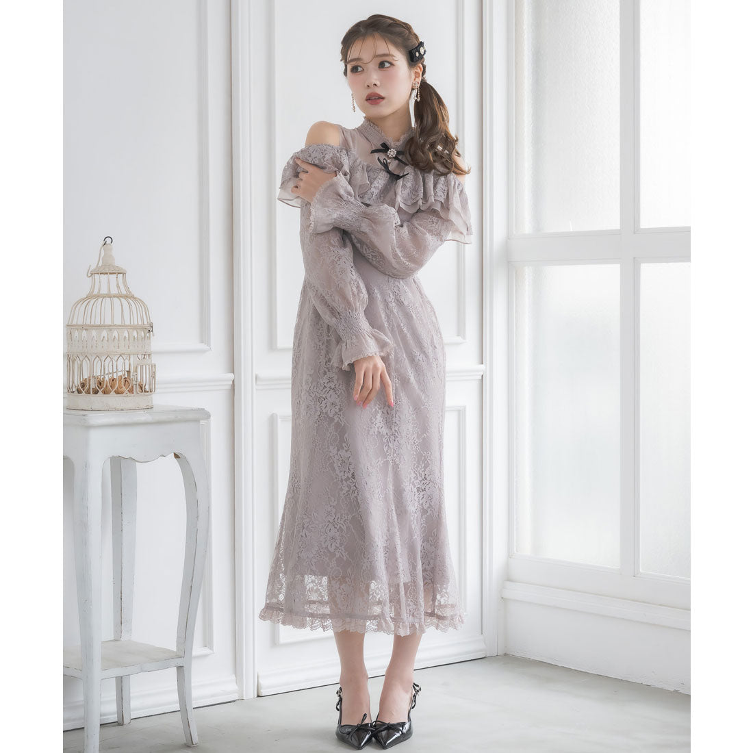 クチュールバイロジータ couture BY ROJITA 肩開き総レースワンピース （ピンクベージュ） ピンクベージュ