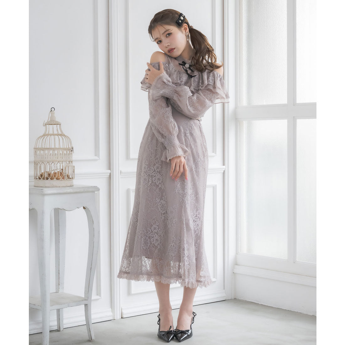 クチュールバイロジータ couture BY ROJITA 肩開き総レースワンピース （ピンクベージュ） ピンクベージュ