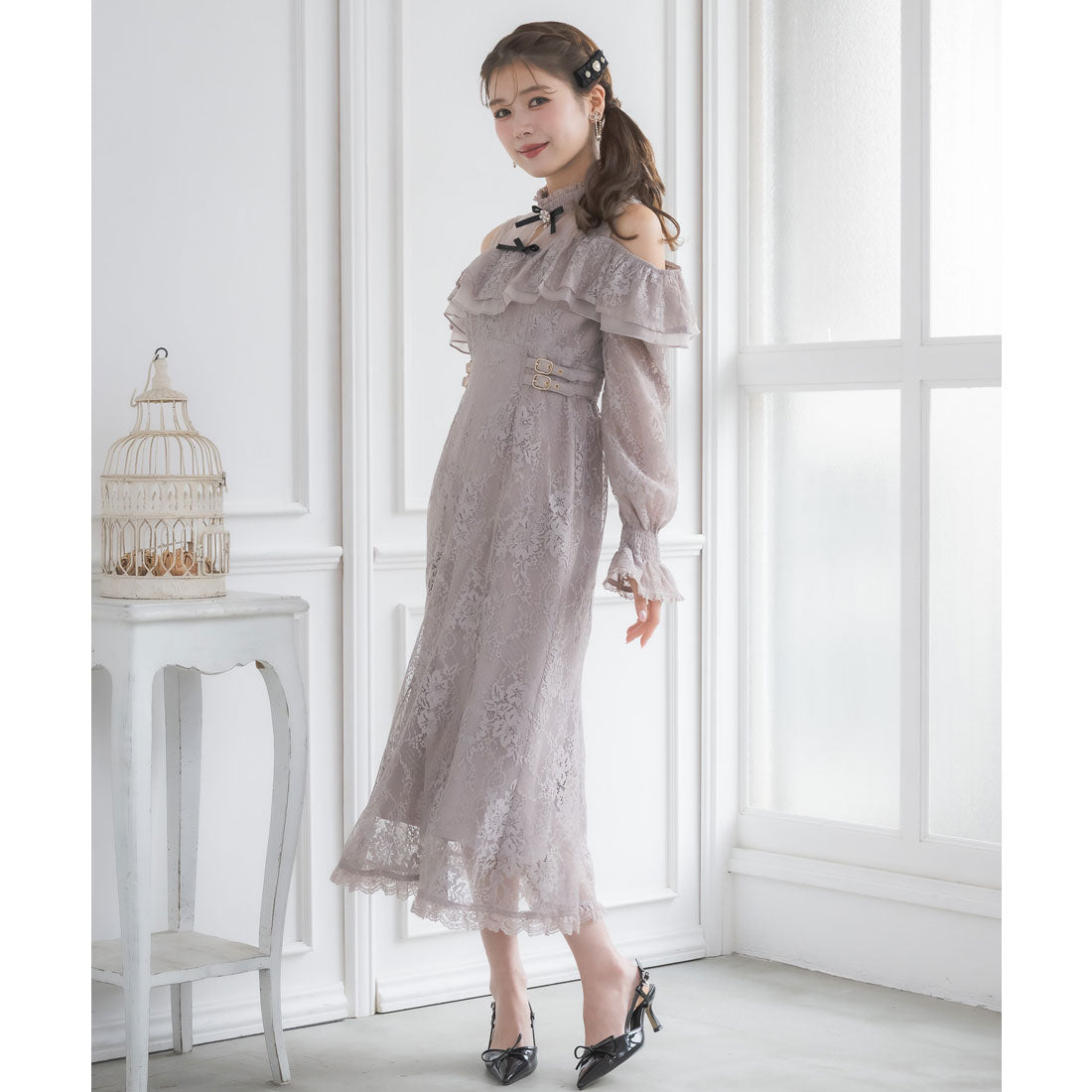 クチュールバイロジータ couture BY ROJITA 肩開き総レースワンピース （ピンクベージュ） ピンクベージュ
