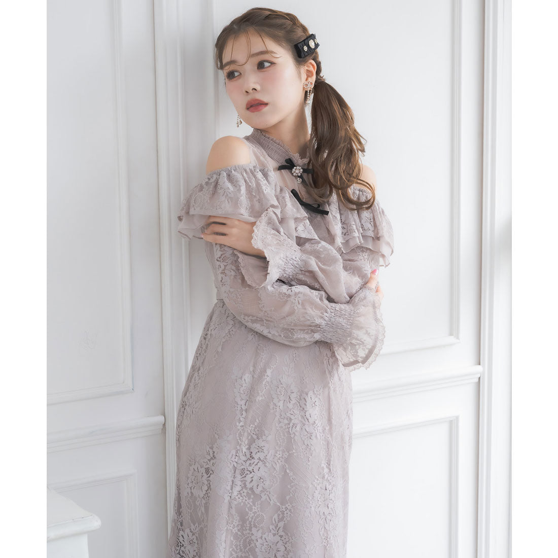 クチュールバイロジータ couture BY ROJITA 肩開き総レースワンピース （ピンクベージュ） ピンクベージュ