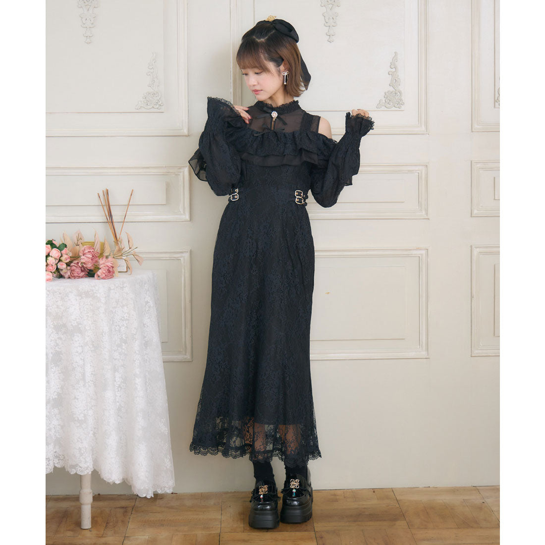 クチュールバイロジータ couture BY ROJITA 肩開き総レースワンピース （ブラック） ブラック