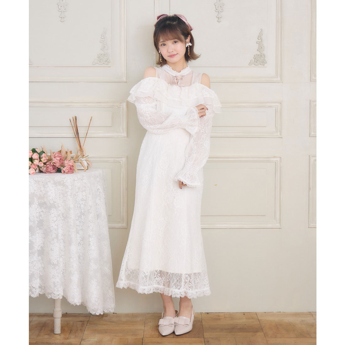 クチュールバイロジータ couture BY ROJITA 肩開き総レースワンピース （ホワイト） ホワイト