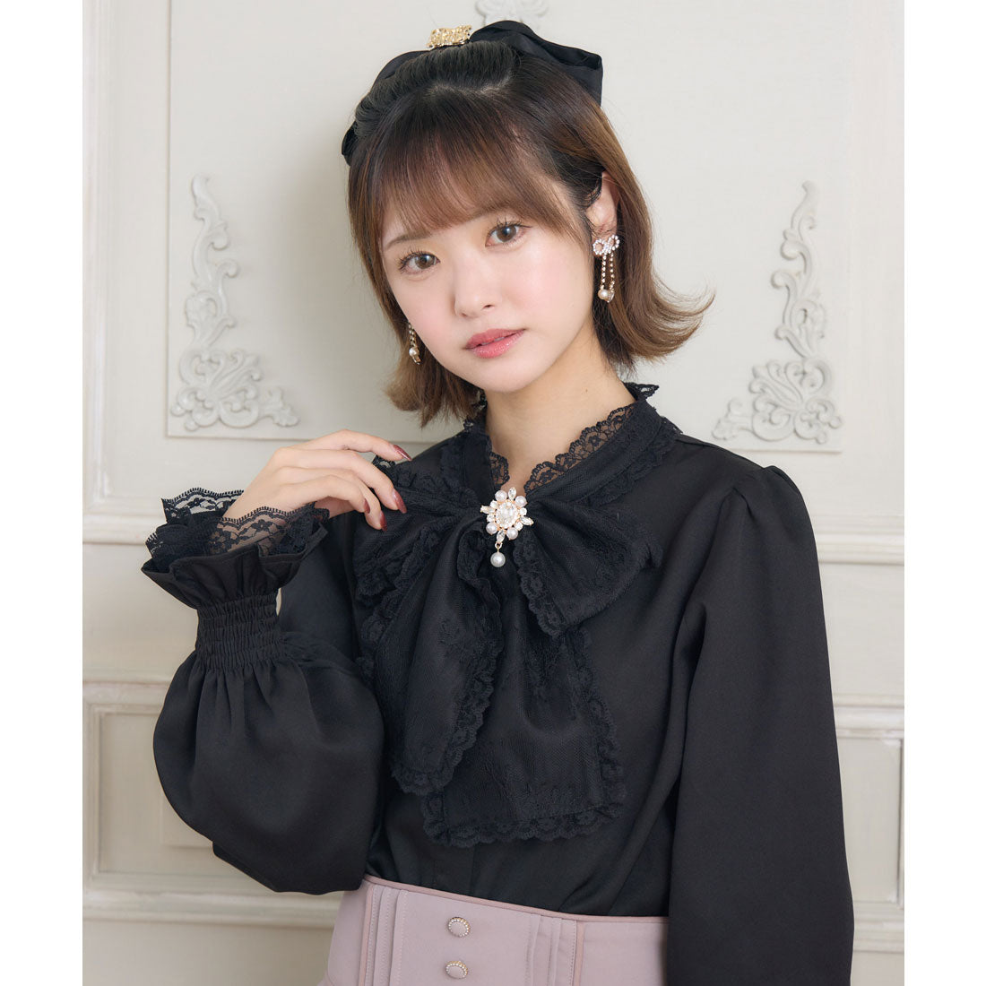 クチュールバイロジータ couture BY ROJITA レースボウタイブラウス （ブラック） ブラック