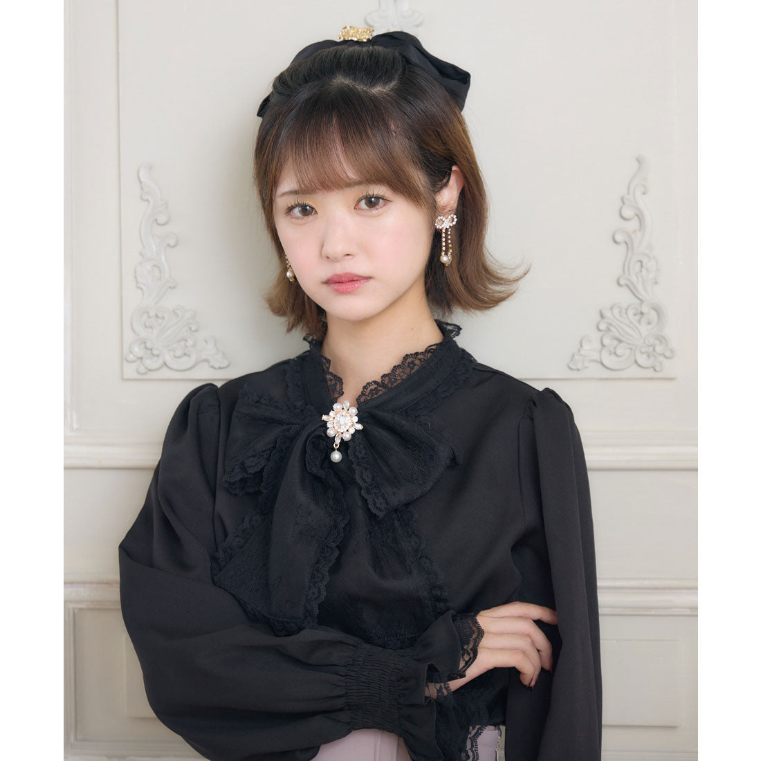 クチュールバイロジータ couture BY ROJITA レースボウタイブラウス （ブラック） ブラック