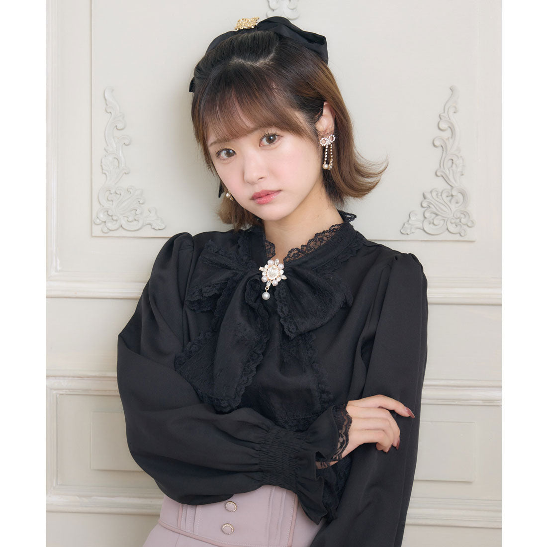 クチュールバイロジータ couture BY ROJITA レースボウタイブラウス （ブラック） ブラック