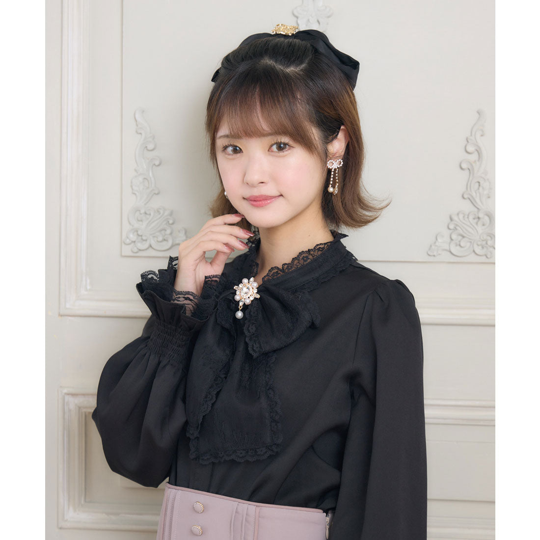 クチュールバイロジータ couture BY ROJITA レースボウタイブラウス （ブラック） ブラック