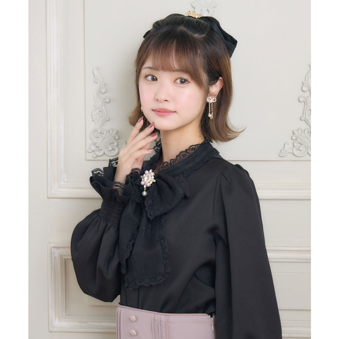 クチュールバイロジータ couture BY ROJITA レースボウタイブラウス （ブラック） ブラック