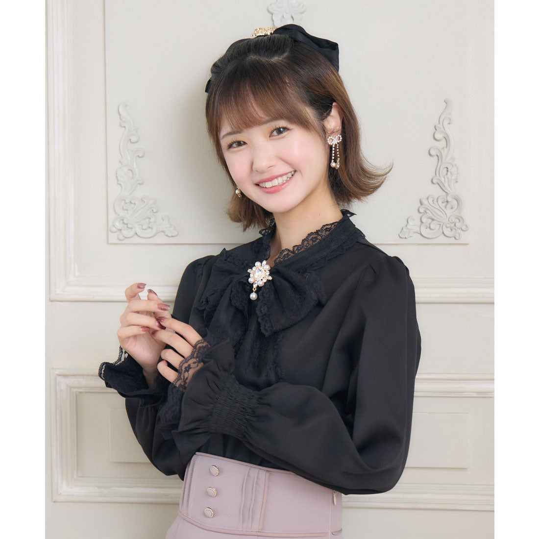 クチュールバイロジータ couture BY ROJITA レースボウタイブラウス （ブラック） ブラック