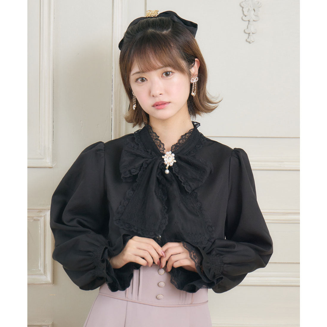 クチュールバイロジータ couture BY ROJITA レースボウタイブラウス （ブラック） ブラック