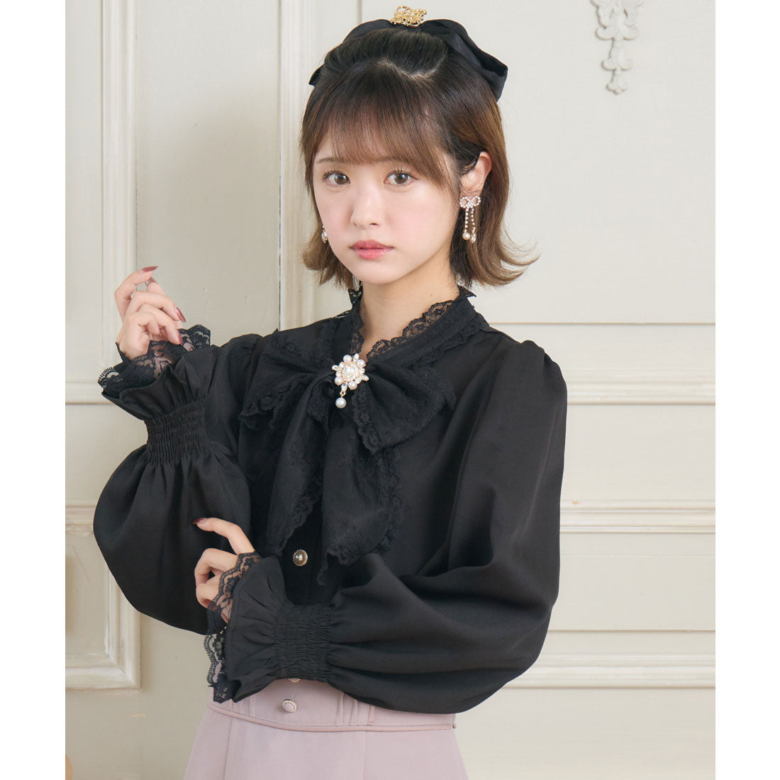 クチュールバイロジータ couture BY ROJITA レースボウタイブラウス （ブラック） ブラック