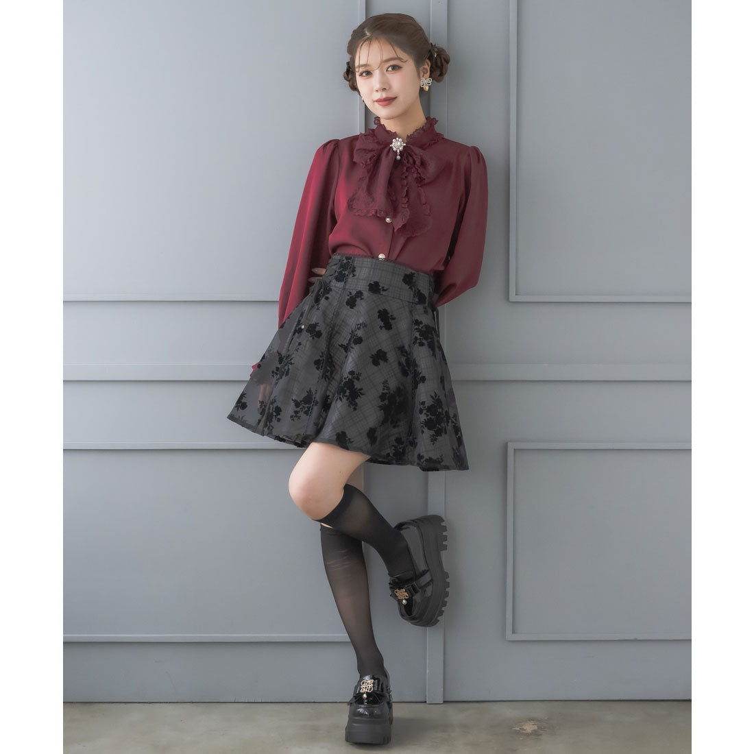 クチュールバイロジータ couture BY ROJITA フロッキーフラワーミニスカート （チェック） チェック