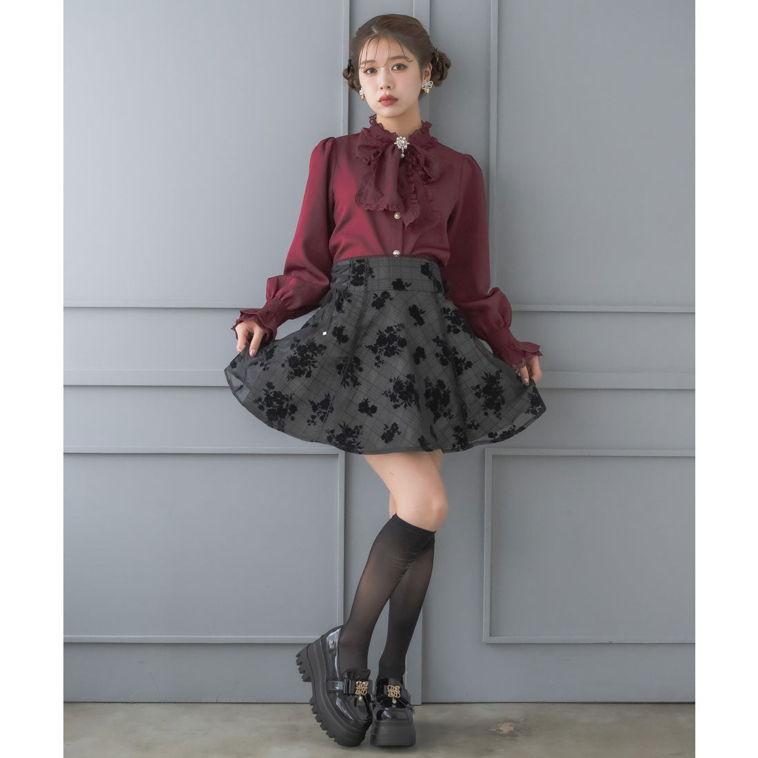 クチュールバイロジータ couture BY ROJITA フロッキーフラワーミニスカート （チェック） チェック