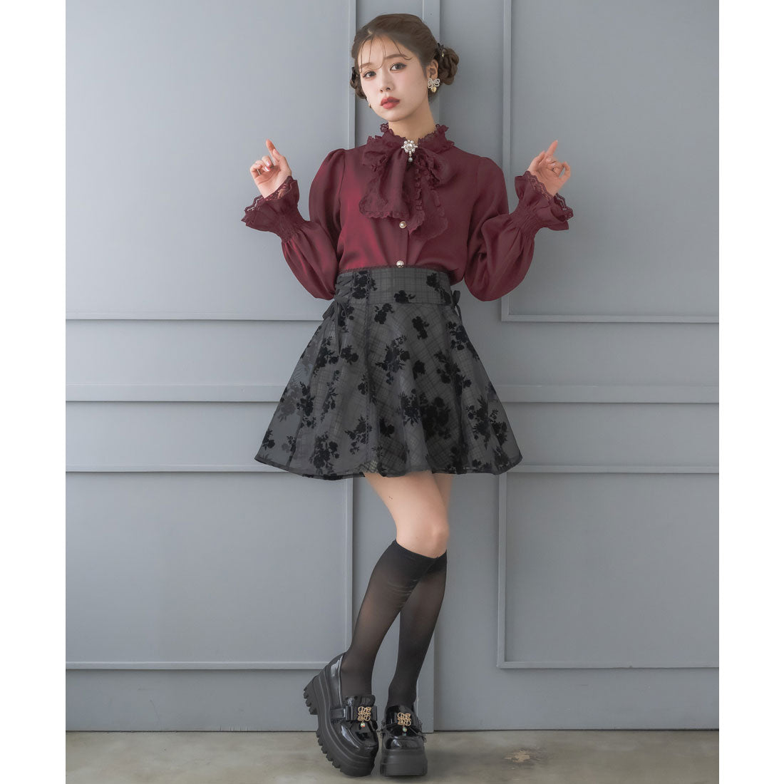 クチュールバイロジータ couture BY ROJITA フロッキーフラワーミニスカート （チェック） チェック