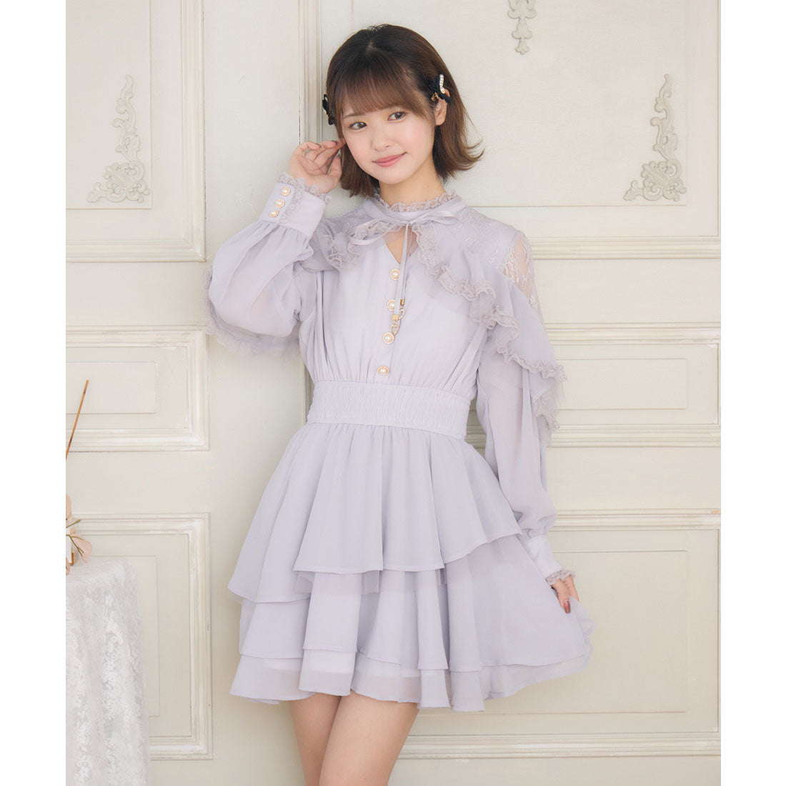 クチュールバイロジータ couture BY ROJITA ラッフルティアードフレアミニワンピース （パープル） パープル
