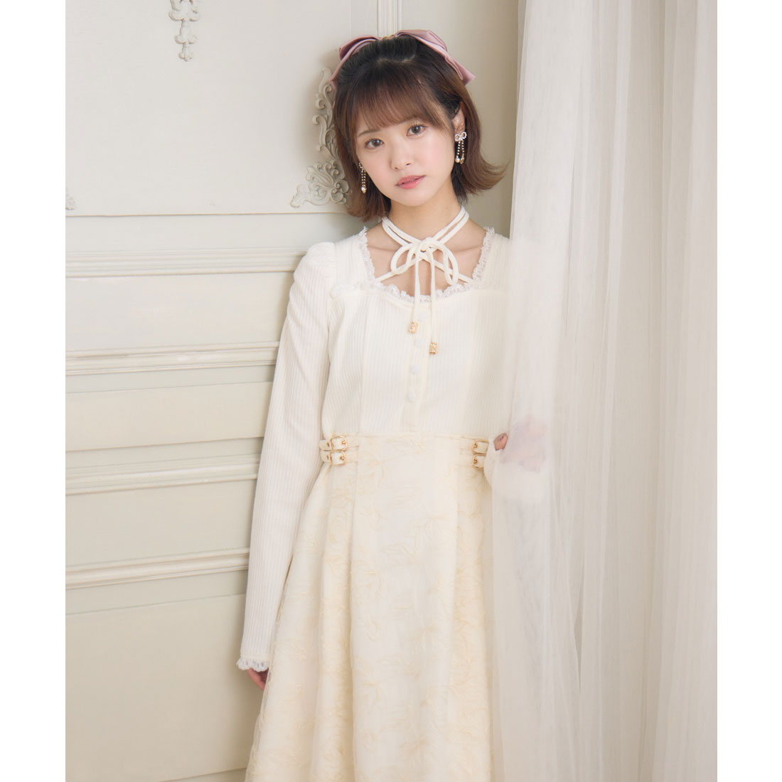 クチュールバイロジータ couture BY ROJITA フラワー刺繍ドッキングワンピース （アイボリー） アイボリー