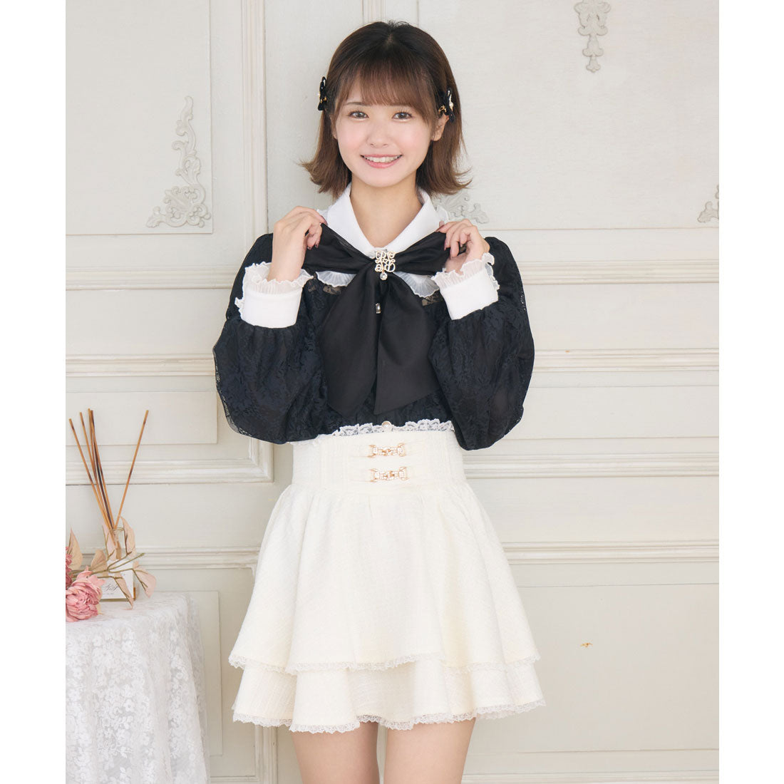 クチュールバイロジータ couture BY ROJITA モノグラムブローチレースブラウス （ブラック） ブラック