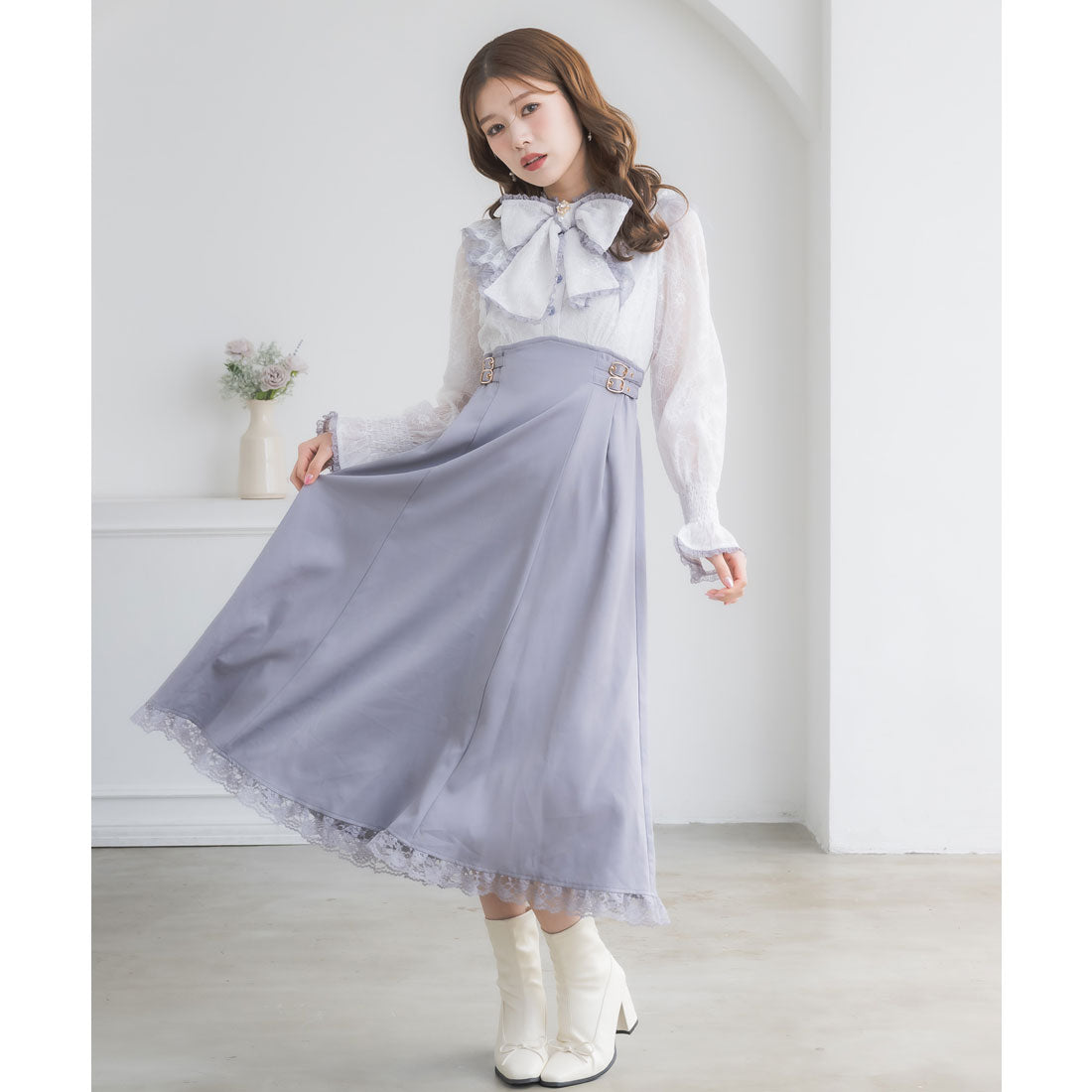 クチュールバイロジータ couture BY ROJITA レーシードッキング長袖ワンピース （ブルー） ブルー