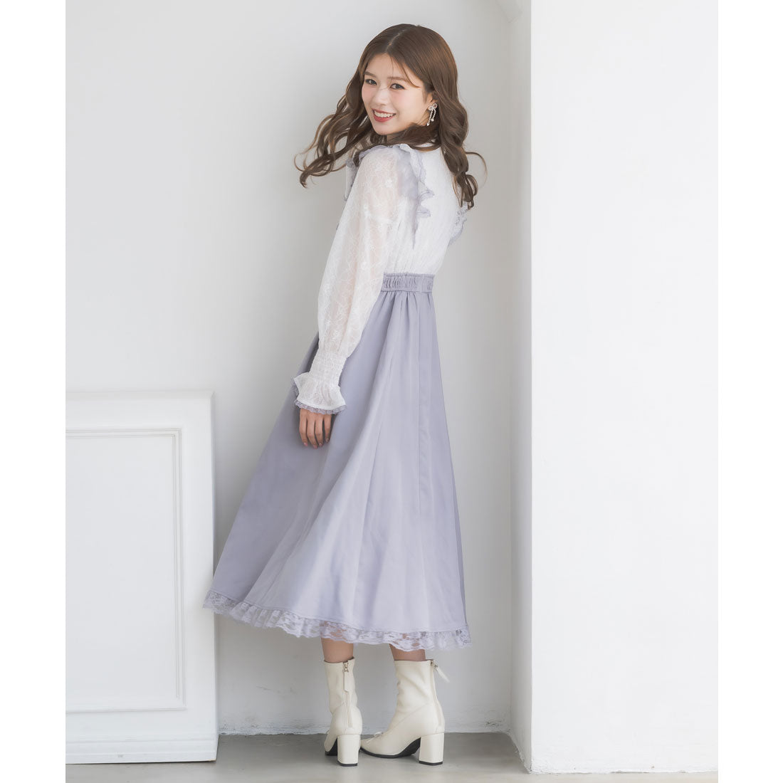 クチュールバイロジータ couture BY ROJITA レーシードッキング長袖ワンピース （ブルー） ブルー