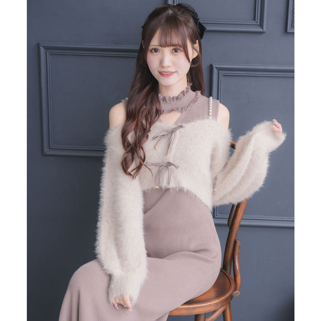 クチュールバイロジータ couture BY ROJITA ニットワンピース×オフショルカーデセット （ピンク） ピンク