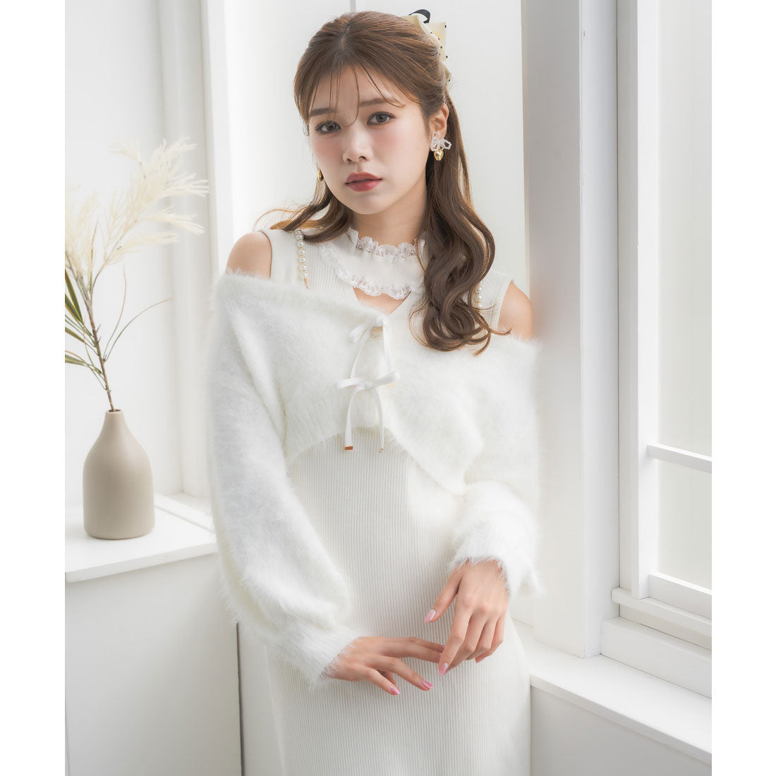 クチュールバイロジータ couture BY ROJITA ニットワンピース×オフショルカーデセット （ピンク） ピンク