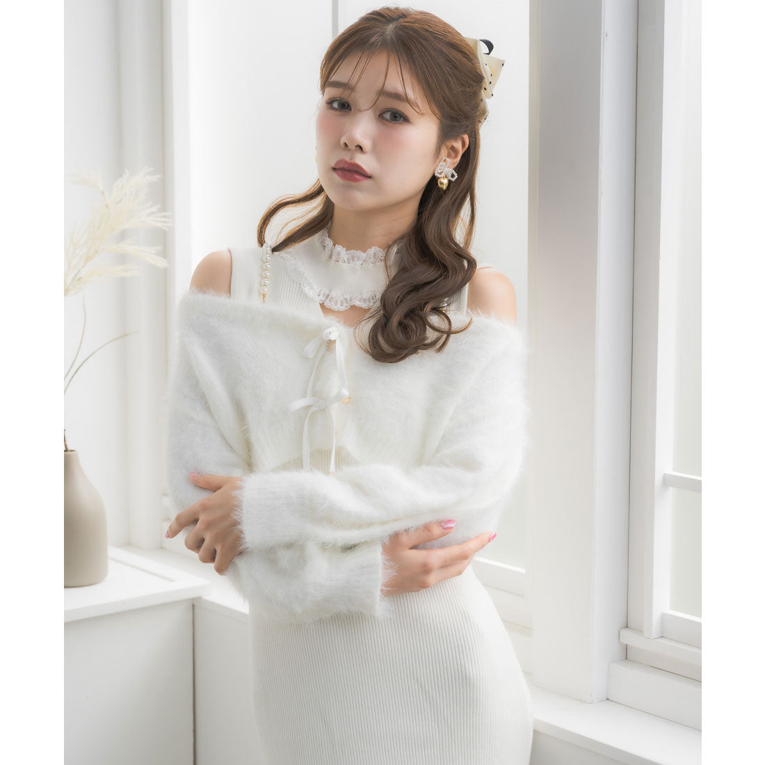 クチュールバイロジータ couture BY ROJITA ニットワンピース×オフショルカーデセット （ピンク） ピンク