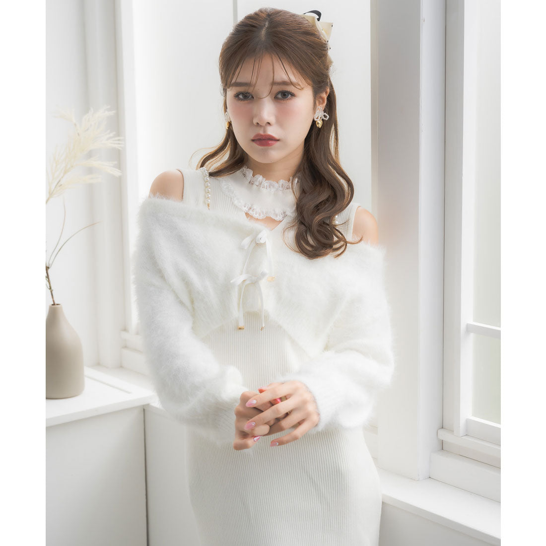 クチュールバイロジータ couture BY ROJITA ニットワンピース×オフショルカーデセット （ピンク） ピンク