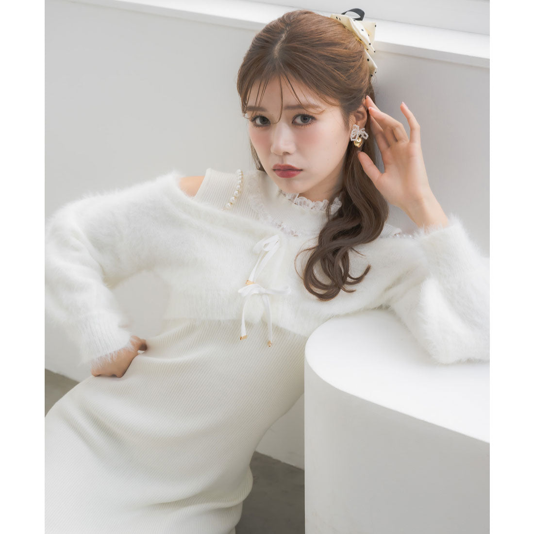 クチュールバイロジータ couture BY ROJITA ニットワンピース×オフショルカーデセット （ピンク） ピンク
