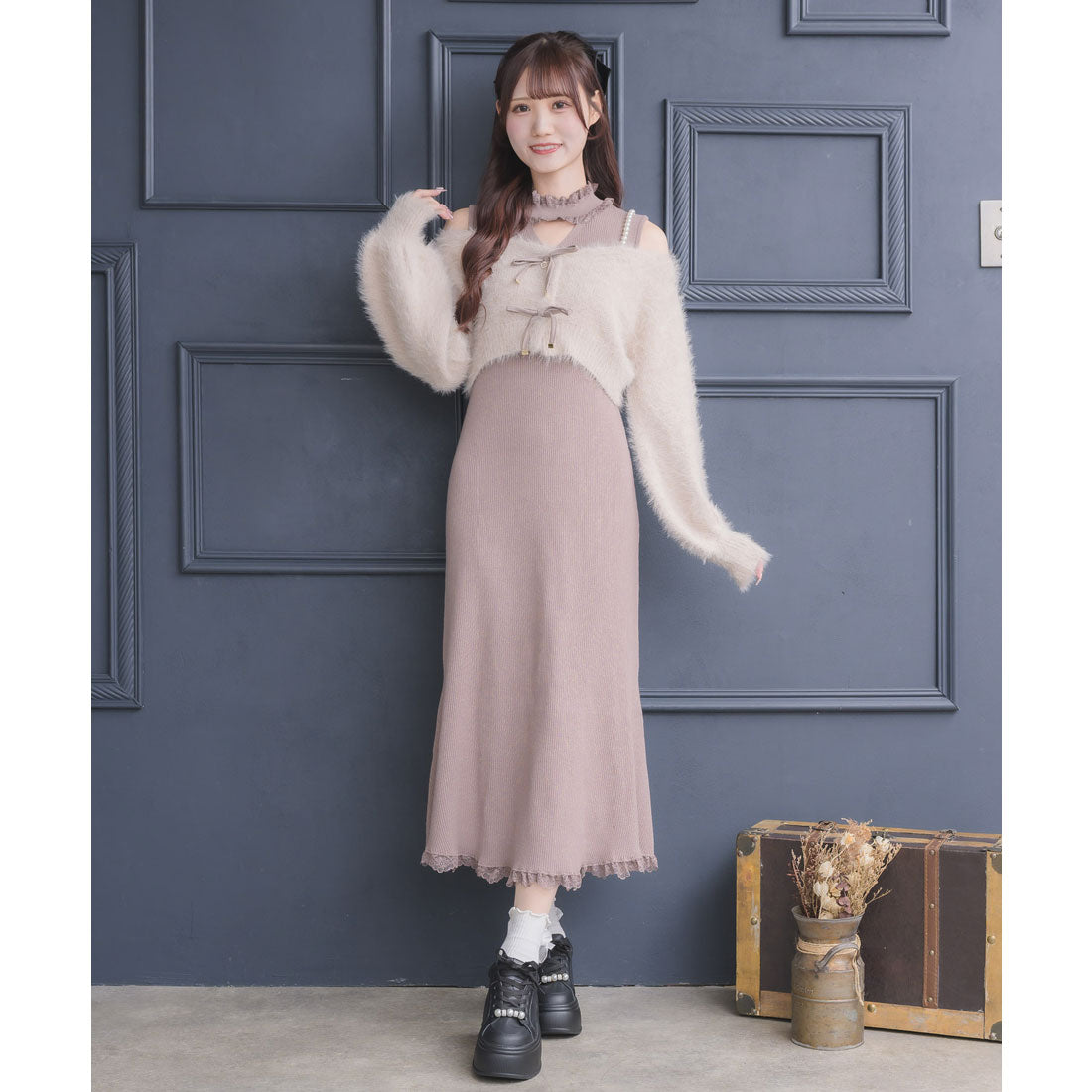 クチュールバイロジータ couture BY ROJITA ニットワンピース×オフショルカーデセット （ピンク） ピンク
