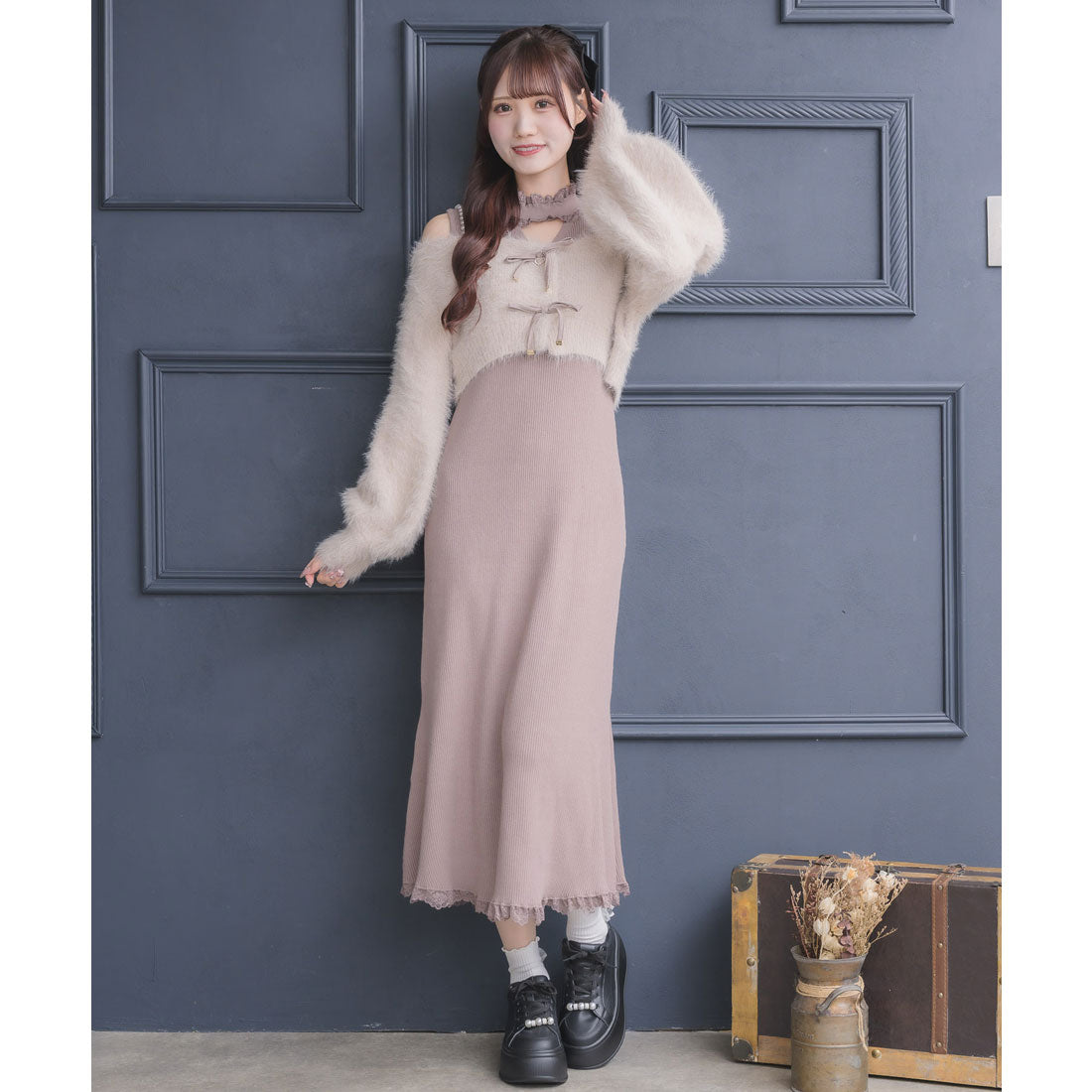 クチュールバイロジータ couture BY ROJITA ニットワンピース×オフショルカーデセット （ピンク） ピンク