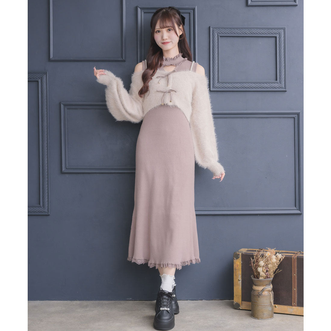 クチュールバイロジータ couture BY ROJITA ニットワンピース×オフショルカーデセット （ピンク） ピンク