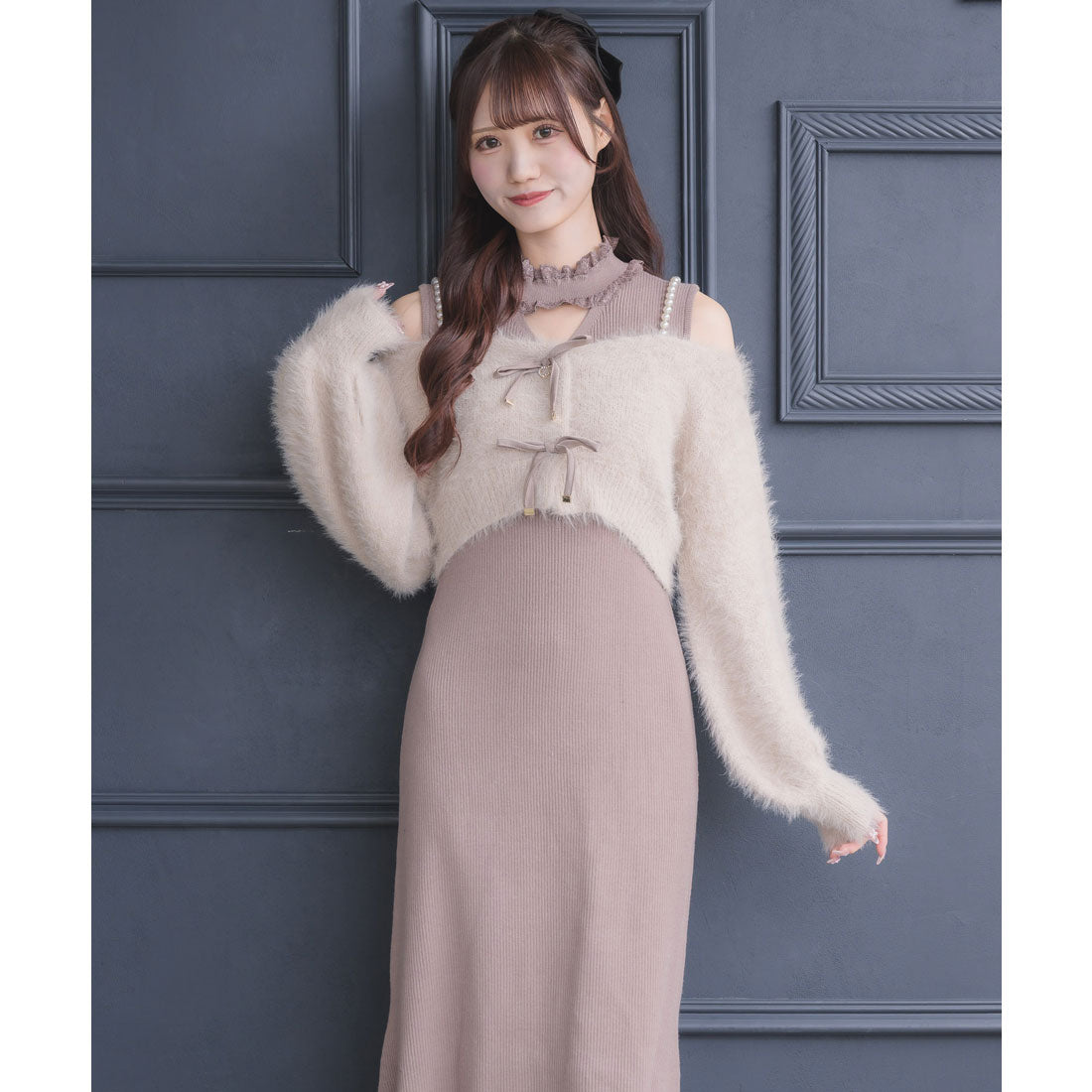 クチュールバイロジータ couture BY ROJITA ニットワンピース×オフショルカーデセット （ピンク） ピンク