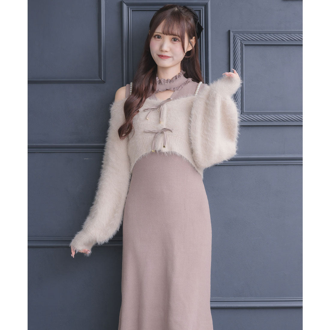 クチュールバイロジータ couture BY ROJITA ニットワンピース×オフショルカーデセット （ピンク） ピンク