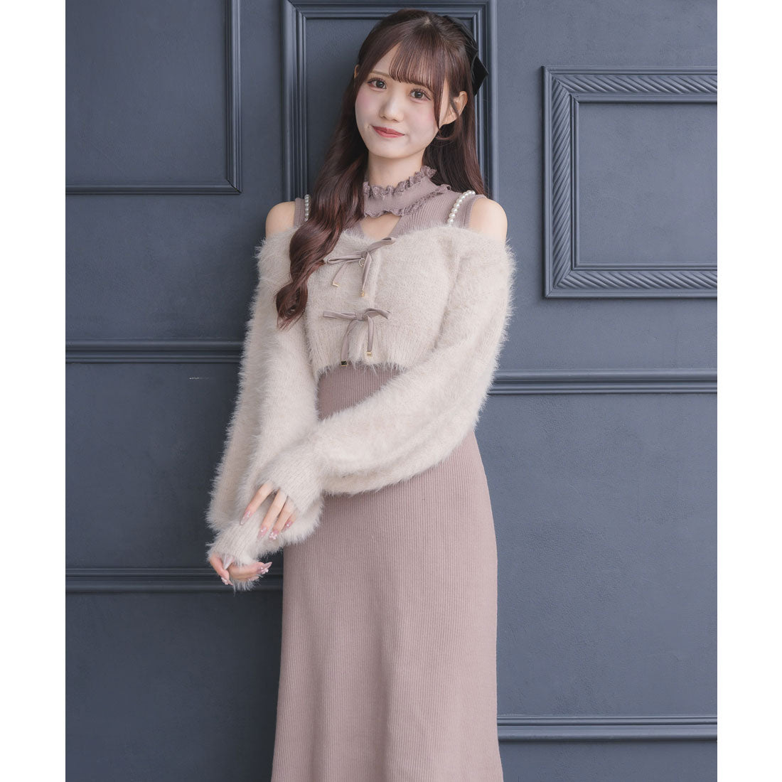 クチュールバイロジータ couture BY ROJITA ニットワンピース×オフショルカーデセット （ピンク） ピンク