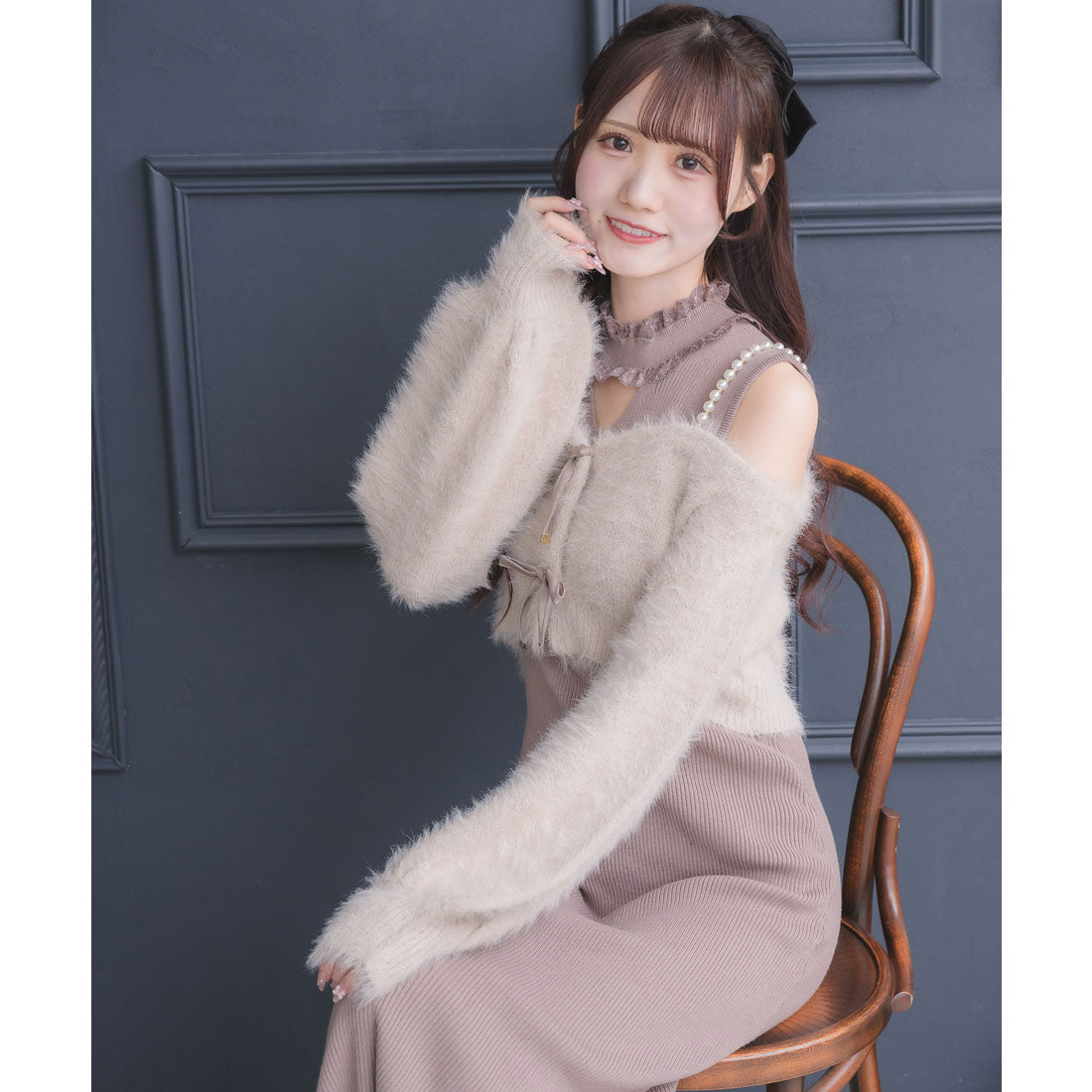 クチュールバイロジータ couture BY ROJITA ニットワンピース×オフショルカーデセット （ピンク） ピンク