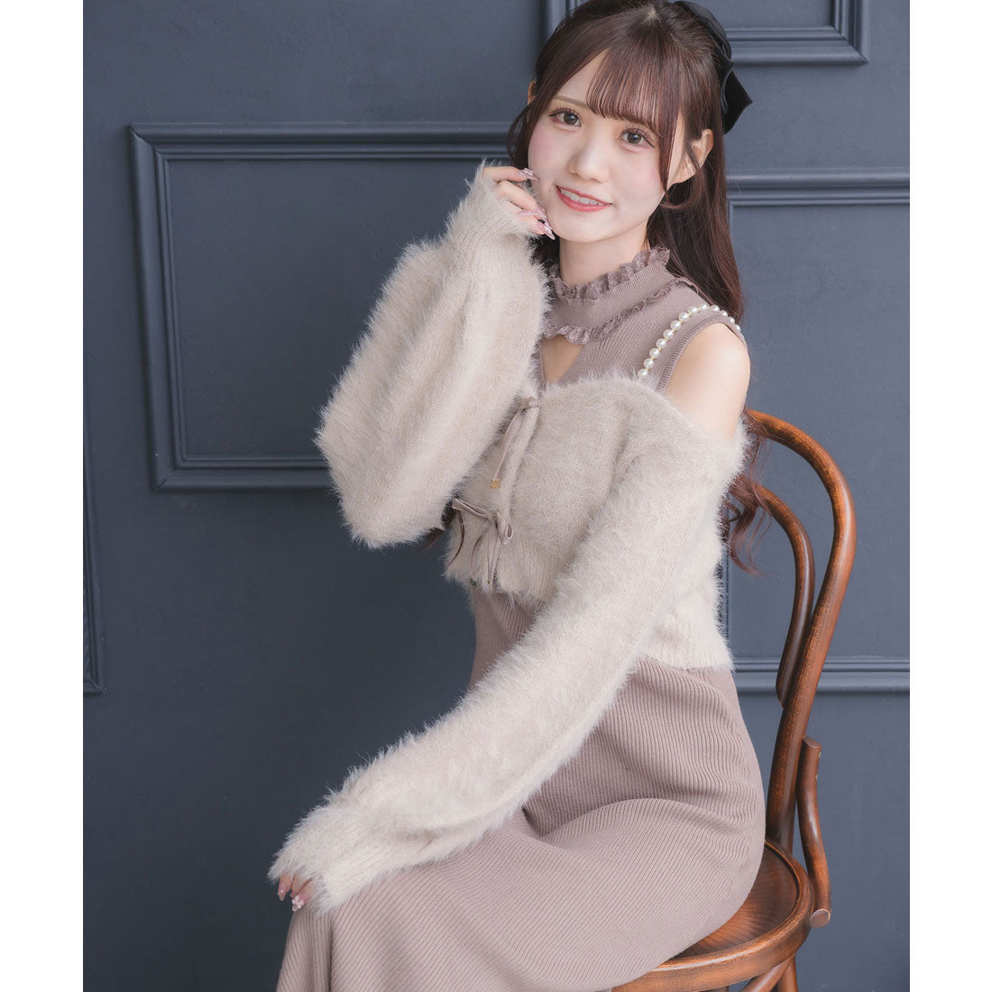 クチュールバイロジータ couture BY ROJITA ニットワンピース×オフショルカーデセット （ピンク） ピンク