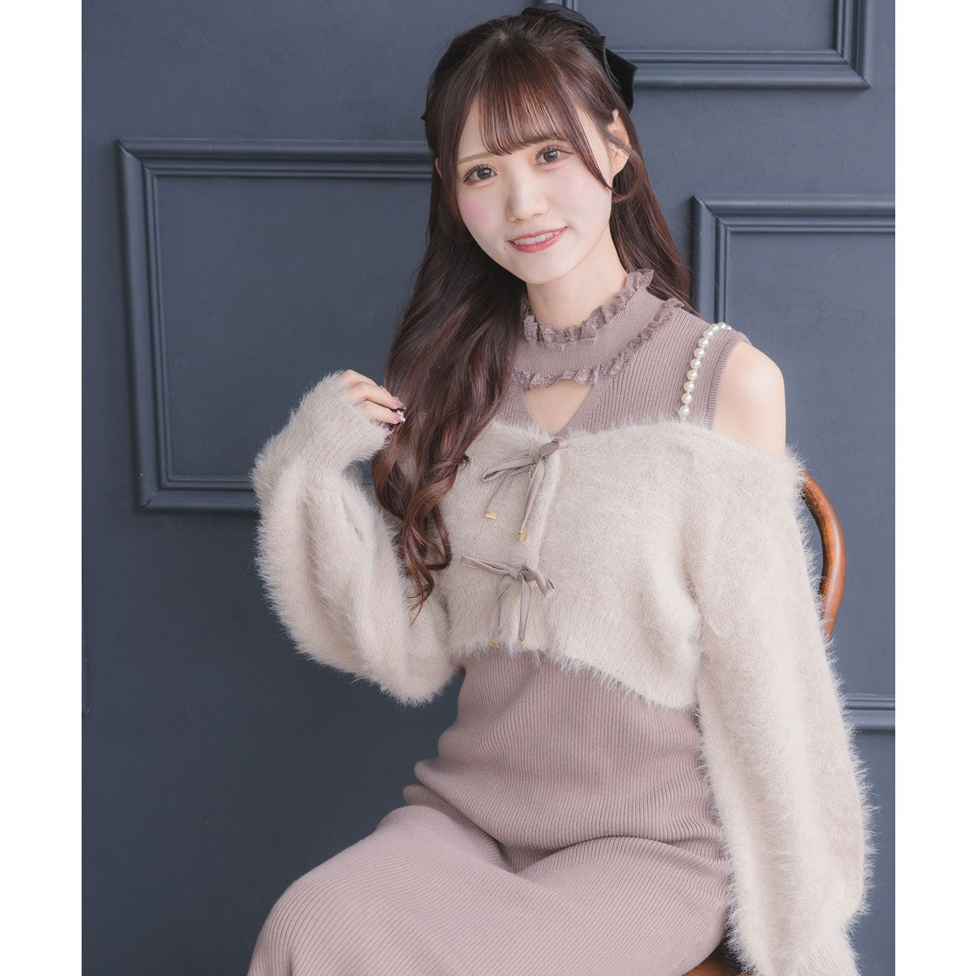 クチュールバイロジータ couture BY ROJITA ニットワンピース×オフショルカーデセット （ピンク） ピンク