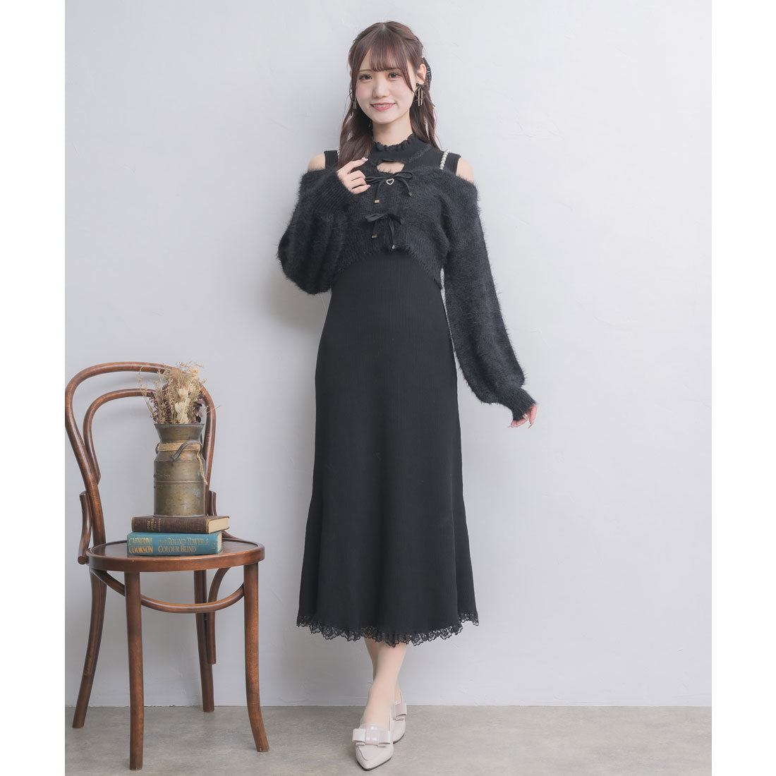クチュールバイロジータ couture BY ROJITA ニットワンピース×オフショルカーデセット （ピンク） ピンク