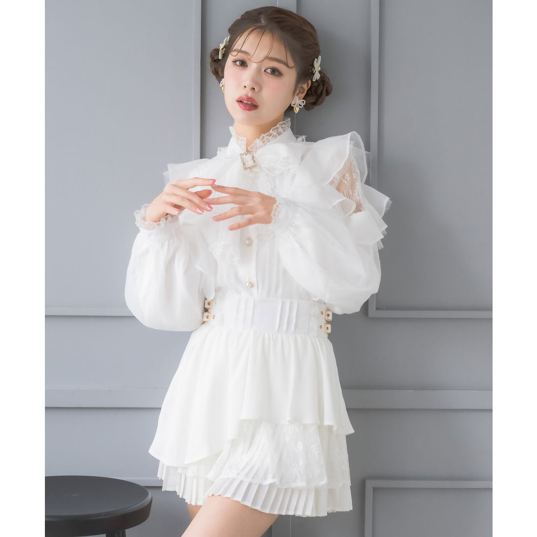 クチュールバイロジータ couture BY ROJITA ヘムプリーツティアードミニスカパン （ホワイト） ホワイト