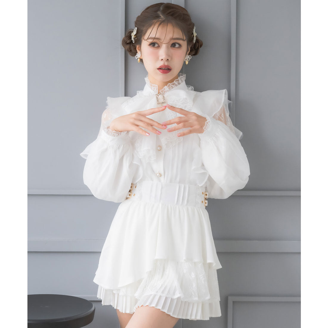 クチュールバイロジータ couture BY ROJITA ヘムプリーツティアードミニスカパン （ホワイト） ホワイト