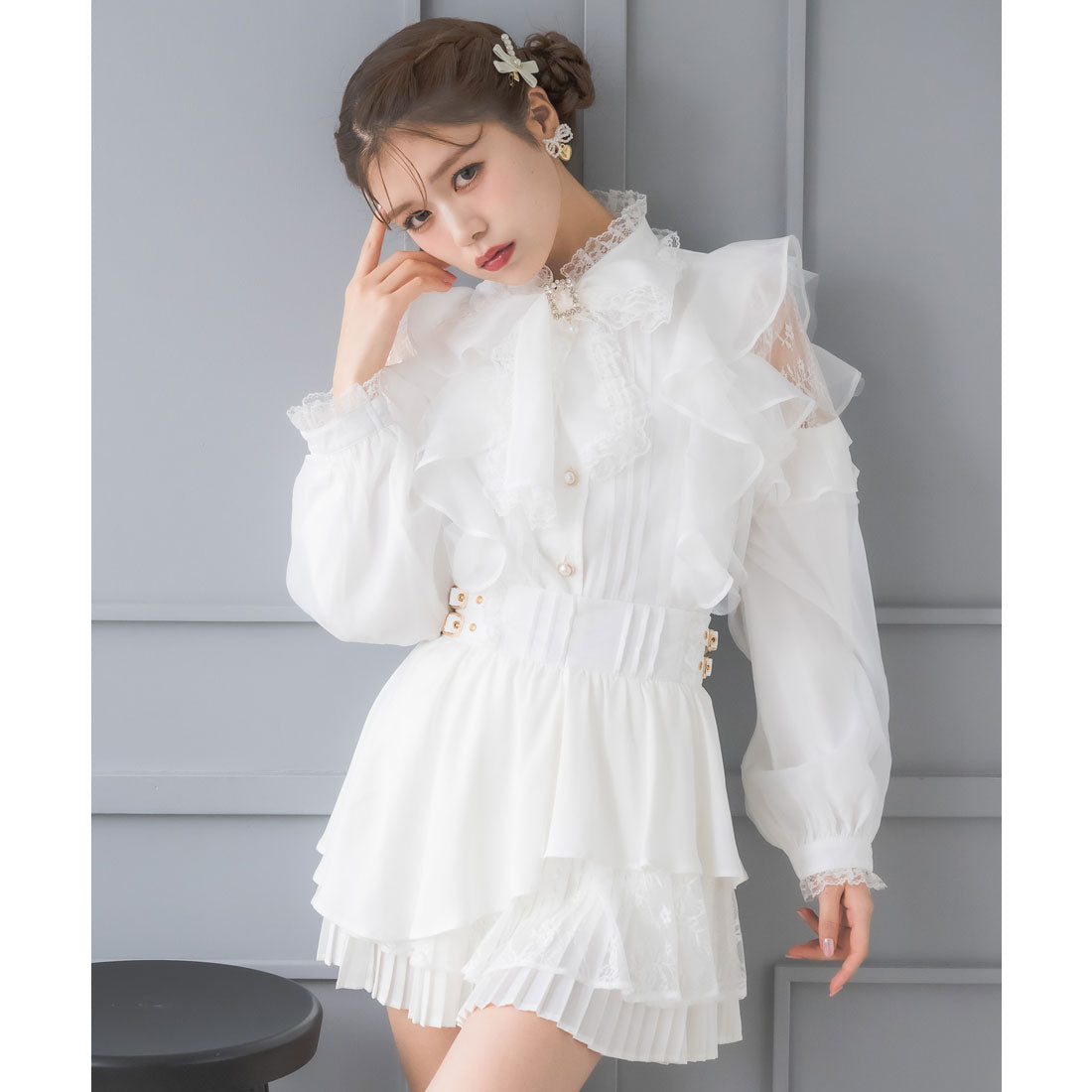 クチュールバイロジータ couture BY ROJITA ヘムプリーツティアードミニスカパン （ホワイト） ホワイト