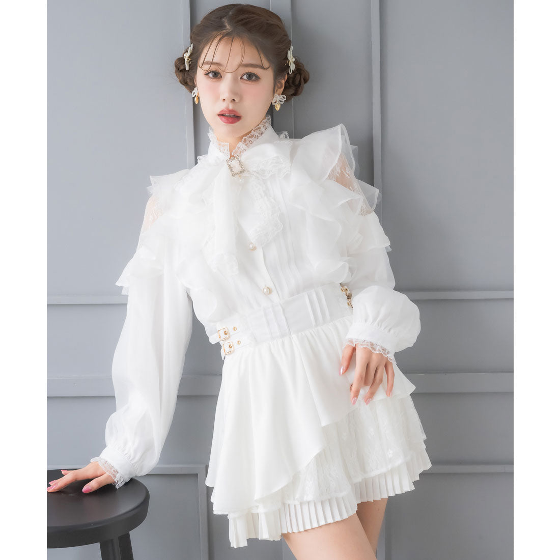 クチュールバイロジータ couture BY ROJITA ヘムプリーツティアードミニスカパン （ホワイト） ホワイト