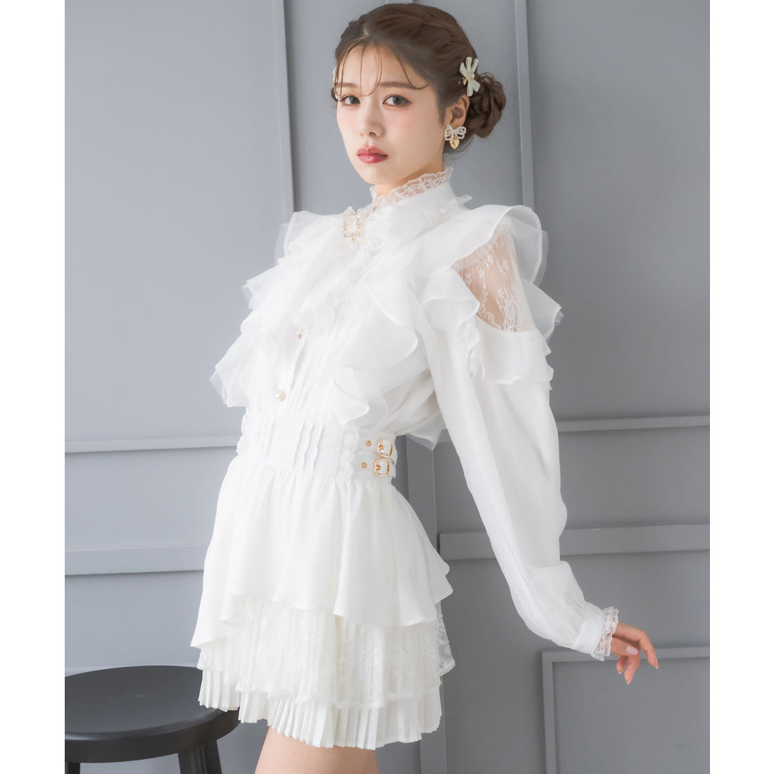 クチュールバイロジータ couture BY ROJITA ヘムプリーツティアードミニスカパン （ホワイト） ホワイト