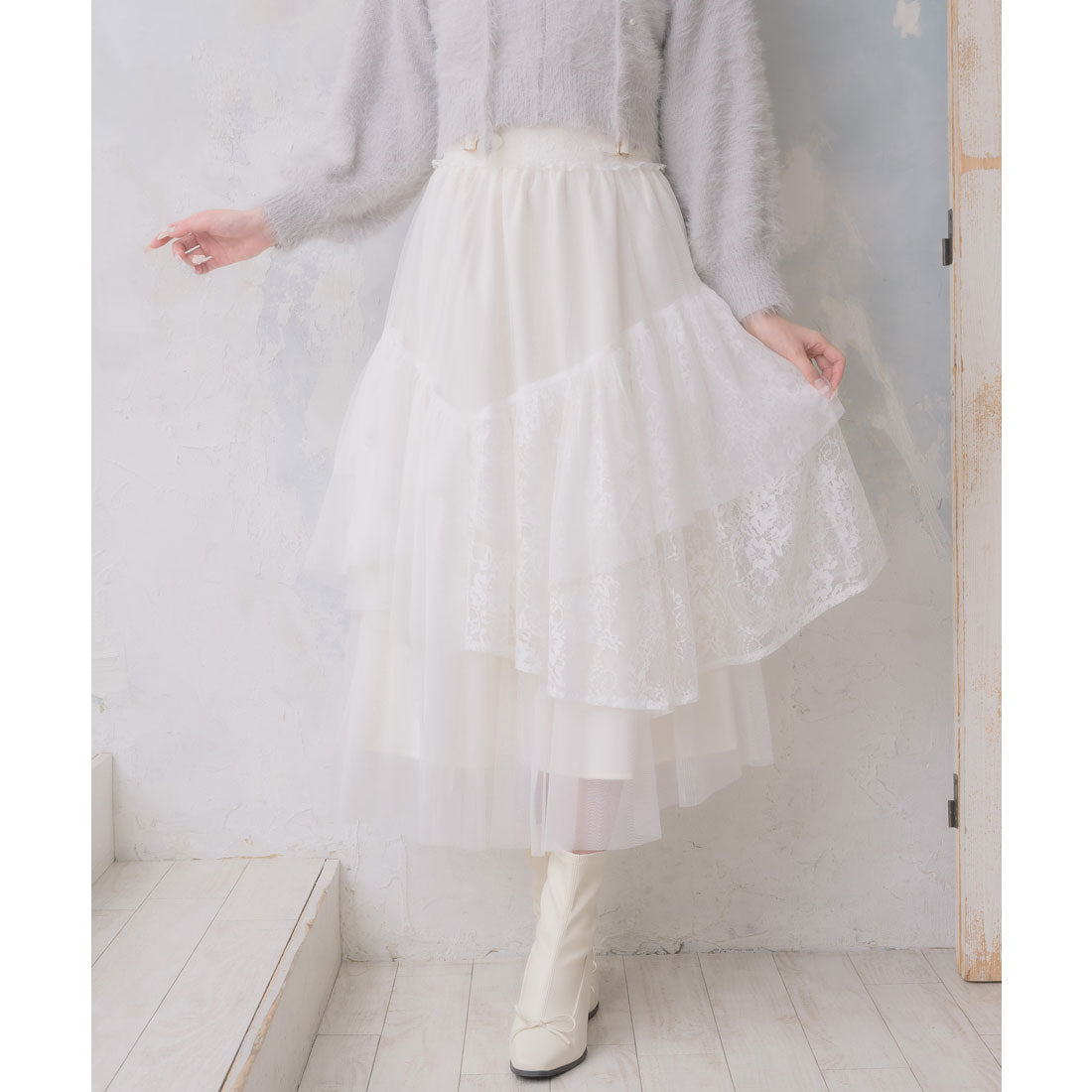 クチュールバイロジータ couture BY ROJITA チュールアシメティアードスカート （アイボリー） アイボリー