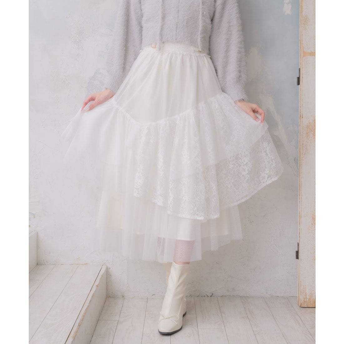 クチュールバイロジータ couture BY ROJITA チュールアシメティアードスカート （アイボリー） アイボリー