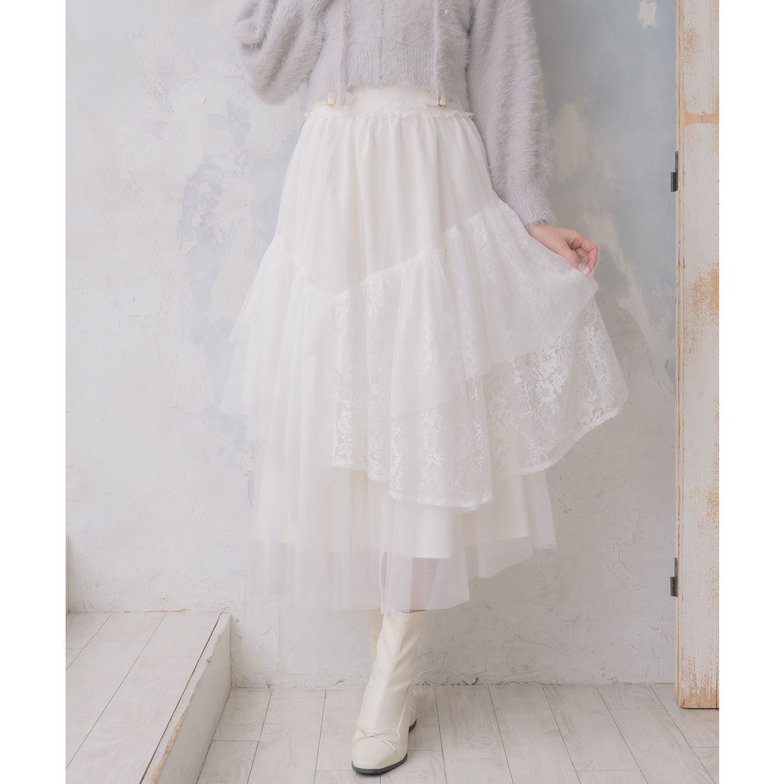 クチュールバイロジータ couture BY ROJITA チュールアシメティアードスカート （アイボリー） アイボリー