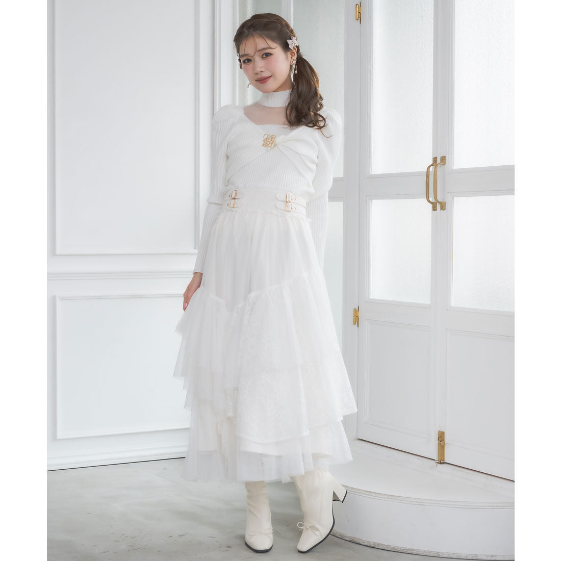 クチュールバイロジータ couture BY ROJITA チュールアシメティアードスカート （アイボリー） アイボリー