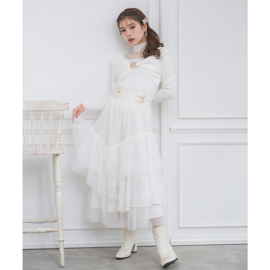 クチュールバイロジータ couture BY ROJITA チュールアシメティアードスカート （アイボリー） アイボリー