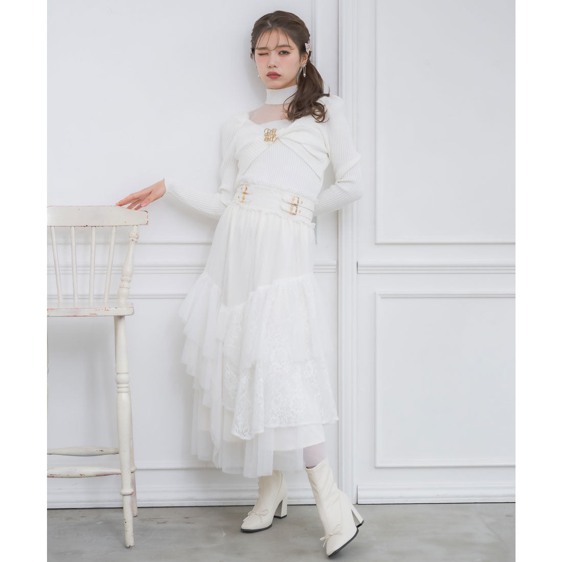 クチュールバイロジータ couture BY ROJITA チュールアシメティアードスカート （アイボリー） アイボリー