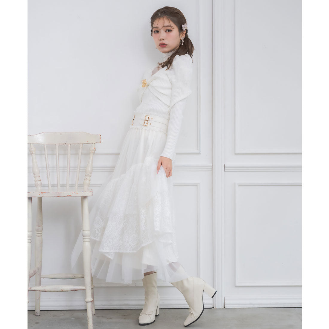 クチュールバイロジータ couture BY ROJITA チュールアシメティアードスカート （アイボリー） アイボリー